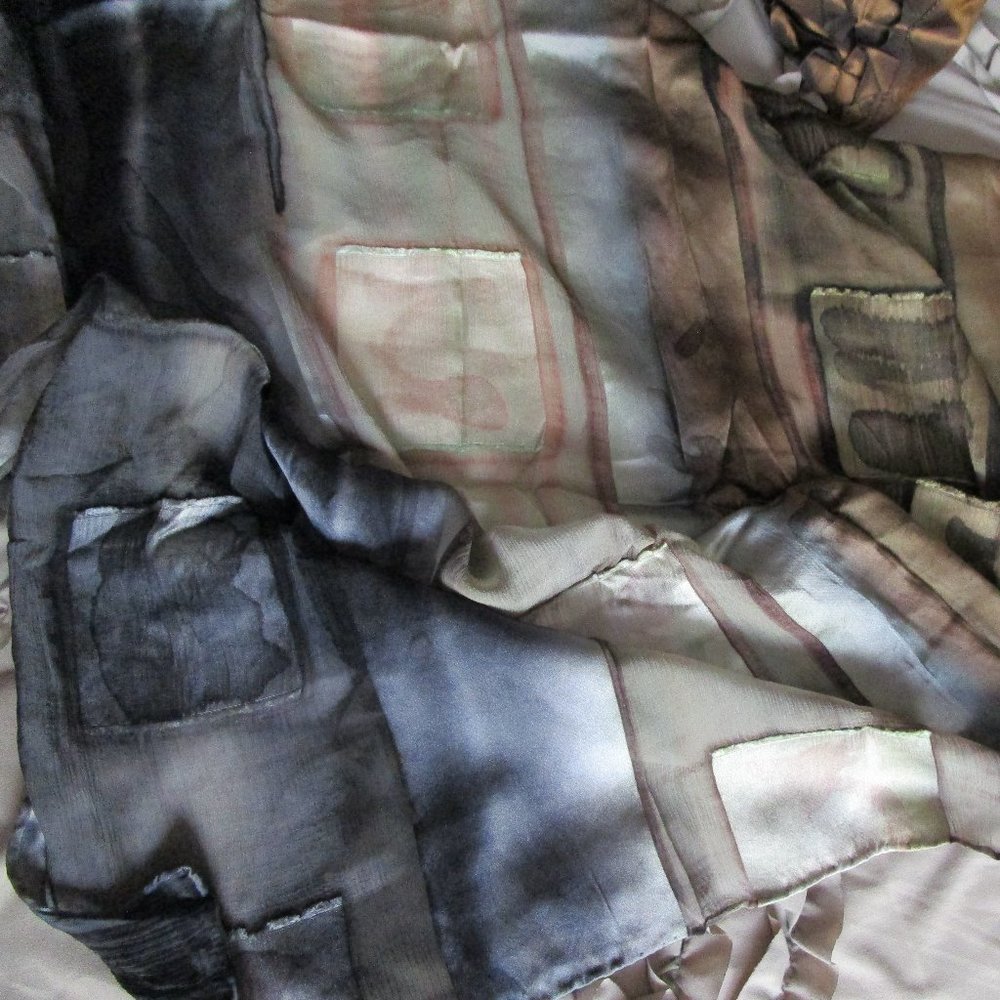 Large Vintage Designer Patchwork Silk Scarf - image 3